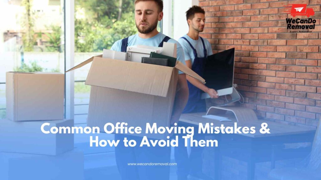 Employees dealing with office moving mistakes during relocation.
