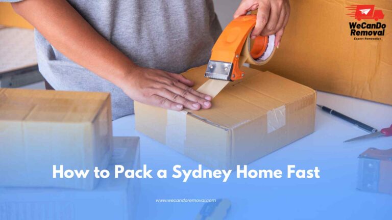 Person quickly packing household items to pack a home fast before moving day.