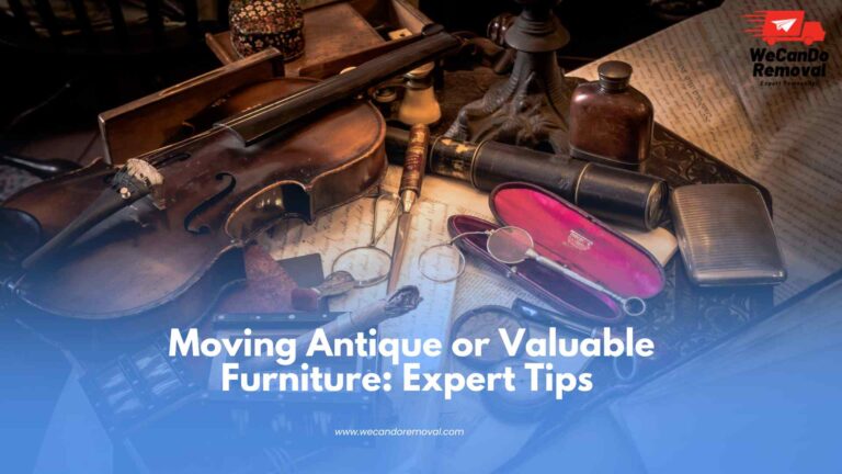 Safe antique furniture moving with protective blankets and careful lifting.