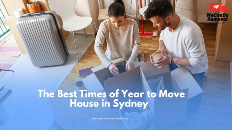 Couple choosing the best time to move house based on weather and availability.